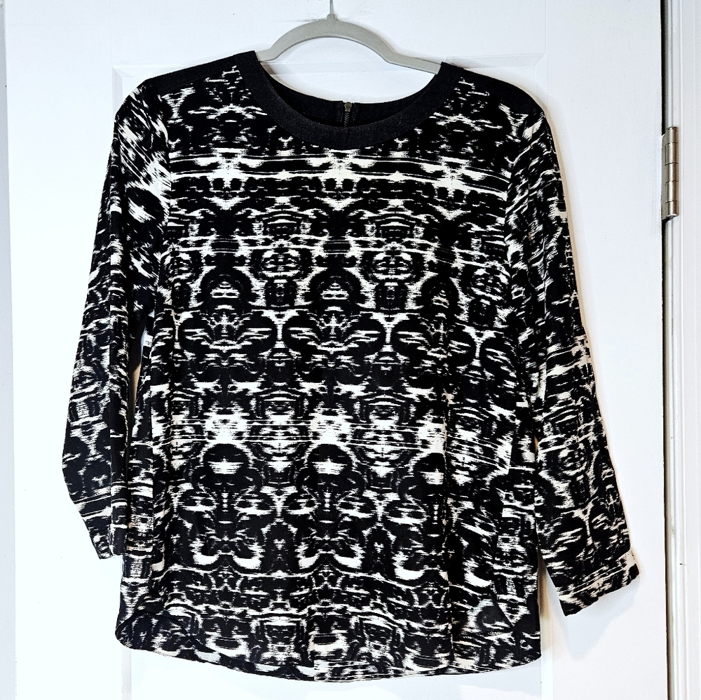 J. Crew Blurred Ikat Wool Trim Top